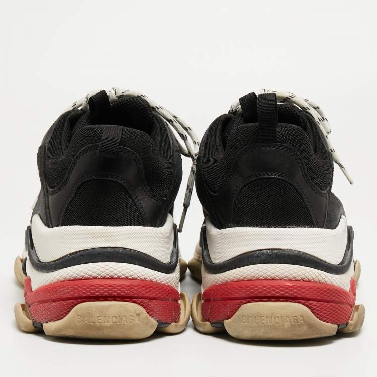 Pre Owned Balenciaga Black Leather and Mesh Triple S Sneakers Size 45