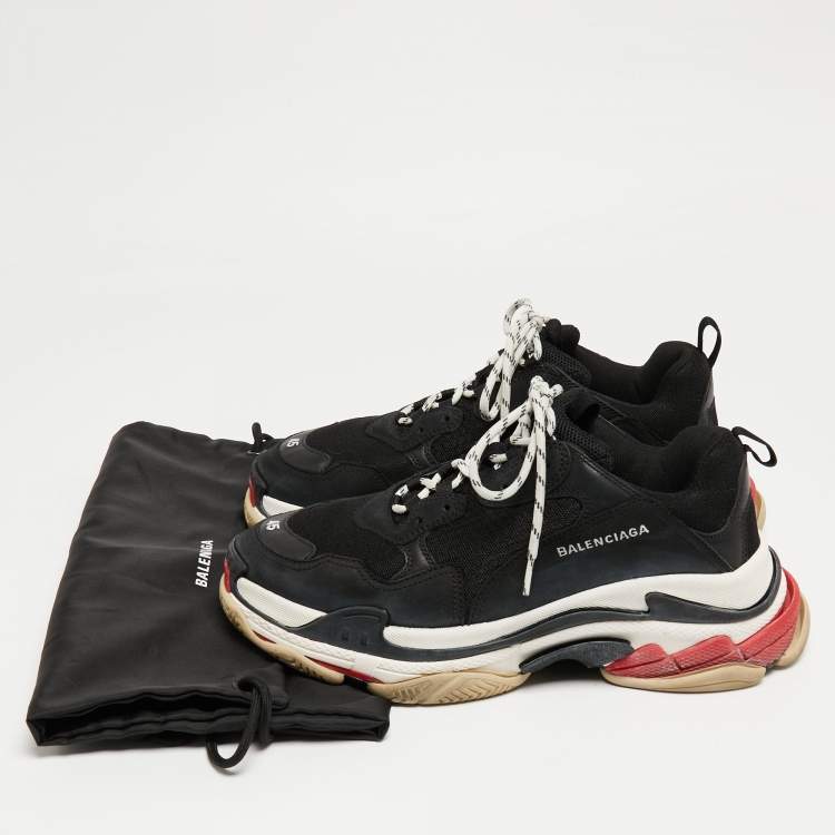 Pre Owned Balenciaga Black Leather and Mesh Triple S Sneakers Size 45