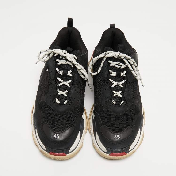Pre Owned Balenciaga Black Leather and Mesh Triple S Sneakers Size 45