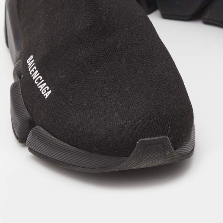 Pre Owned Balenciaga Black Knit Fabric Speed High Top Sneakers Size 40