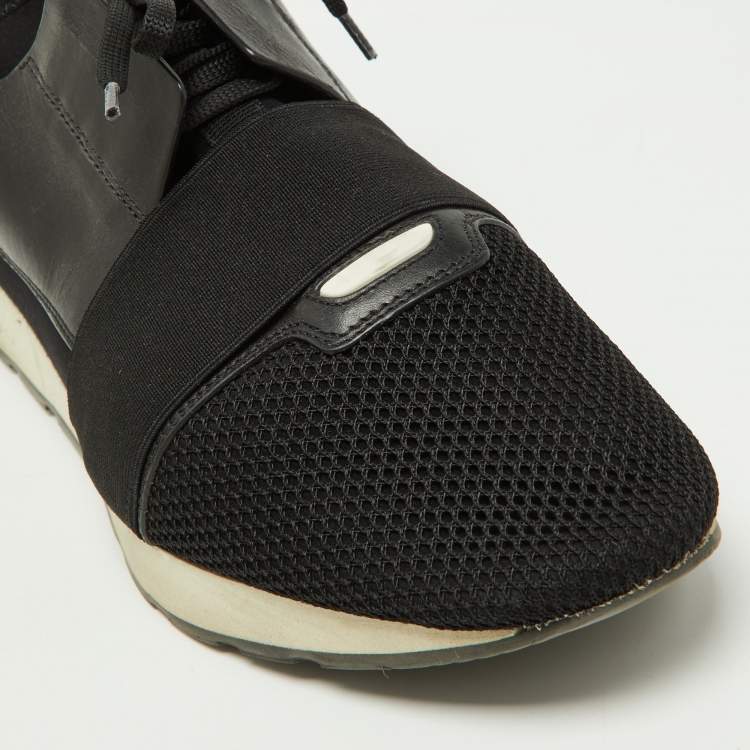 مملوكة مسبقًا Balenciaga Black Mesh,Suede and Leather Race Runner Sneakers Size 45