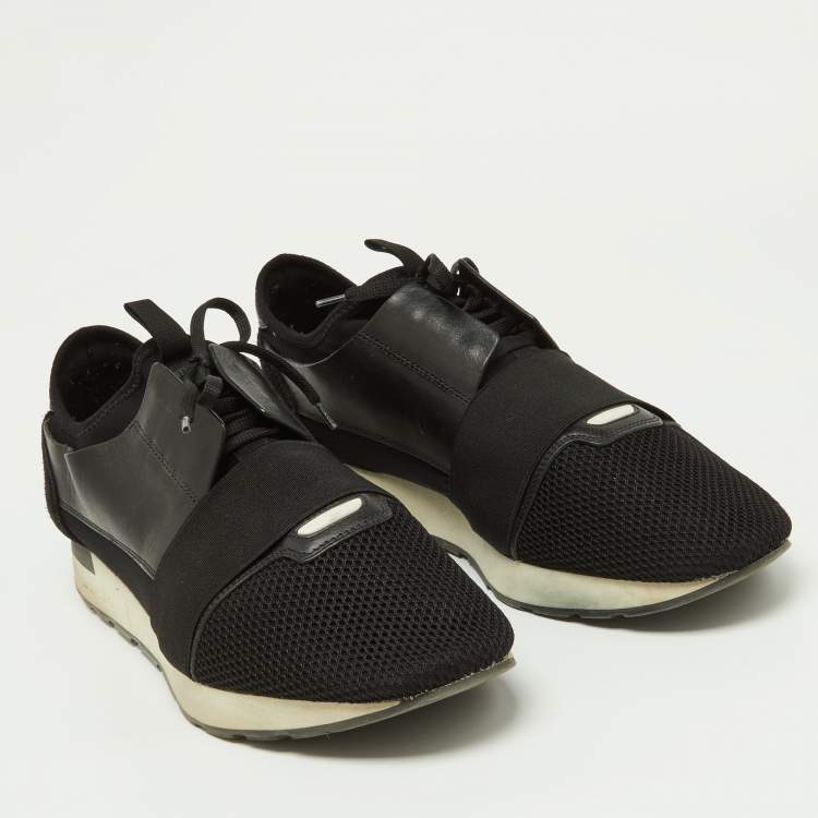 مملوكة مسبقًا Balenciaga Black Mesh,Suede and Leather Race Runner Sneakers Size 45