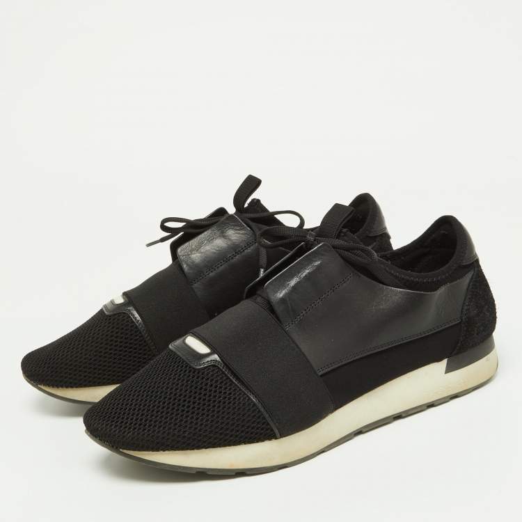 مملوكة مسبقًا Balenciaga Black Mesh,Suede and Leather Race Runner Sneakers Size 45