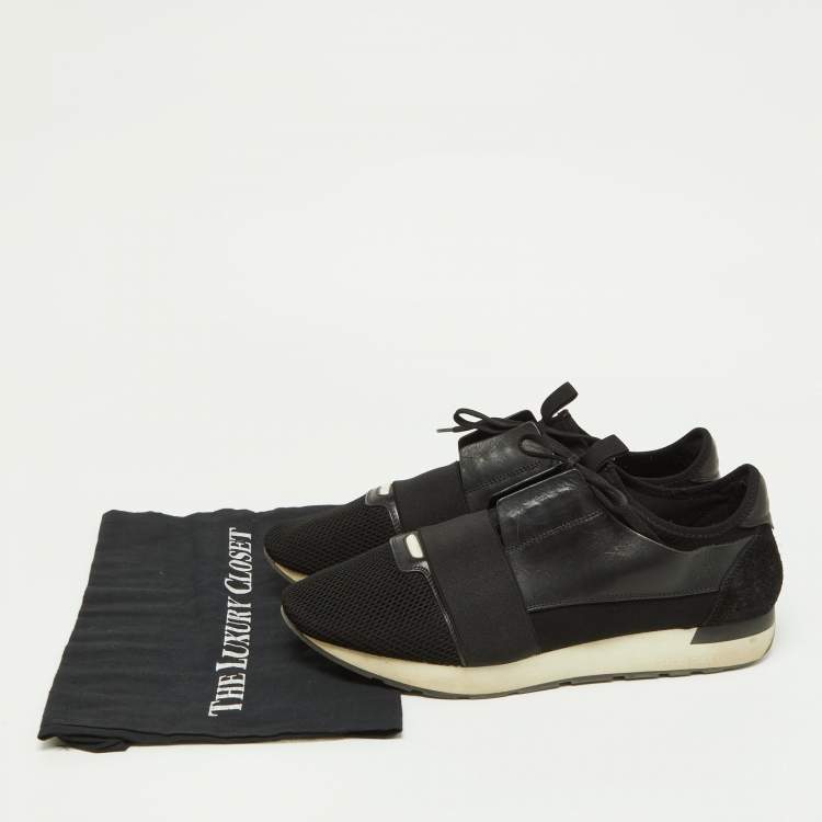مملوكة مسبقًا Balenciaga Black Mesh,Suede and Leather Race Runner Sneakers Size 45