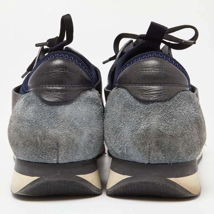 Pre Owned Balenciaga Black/Navy Blue Leather and Mesh Race Runner Sneakers Size 39