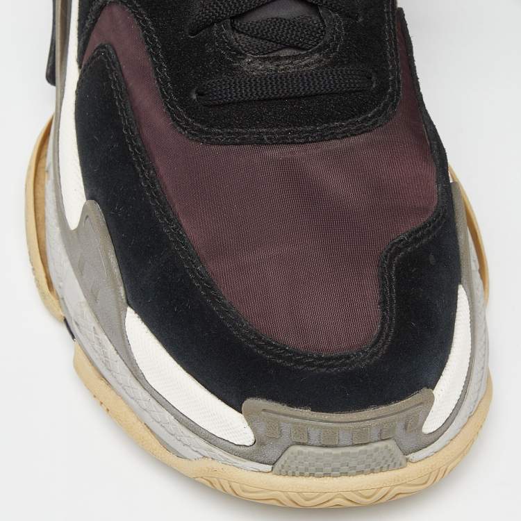Pre Owned Balenciaga Black/Burgundy Suede and Nylon Triple S Sneakers Size 41