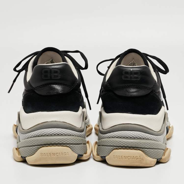 Pre Owned Balenciaga Black/Burgundy Suede and Nylon Triple S Sneakers Size 43