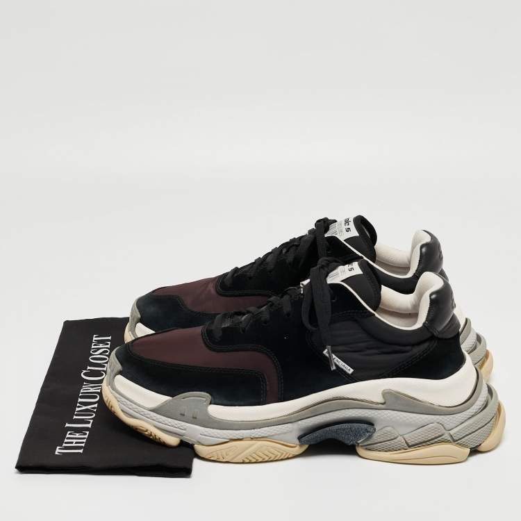 Pre Owned Balenciaga Black/Burgundy Suede and Nylon Triple S Sneakers Size 43