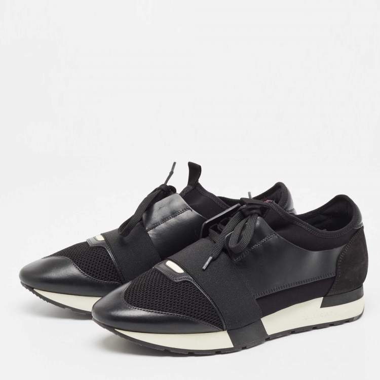 Pre Owned Balenciaga Black Leather, Mesh Race Runner  Sneakers Size 42