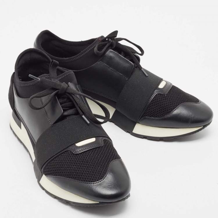 Pre Owned Balenciaga Black Leather, Mesh Race Runner  Sneakers Size 42