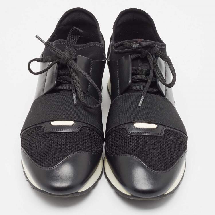 Pre Owned Balenciaga Black Leather, Mesh Race Runner  Sneakers Size 42