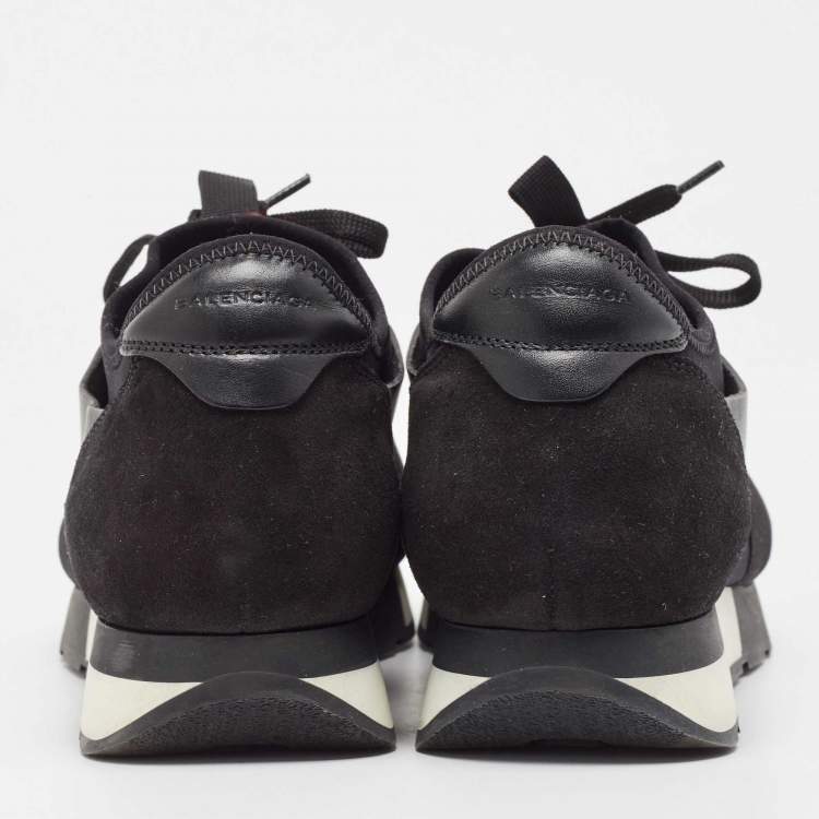 Pre Owned Balenciaga Black Leather, Mesh Race Runner  Sneakers Size 42