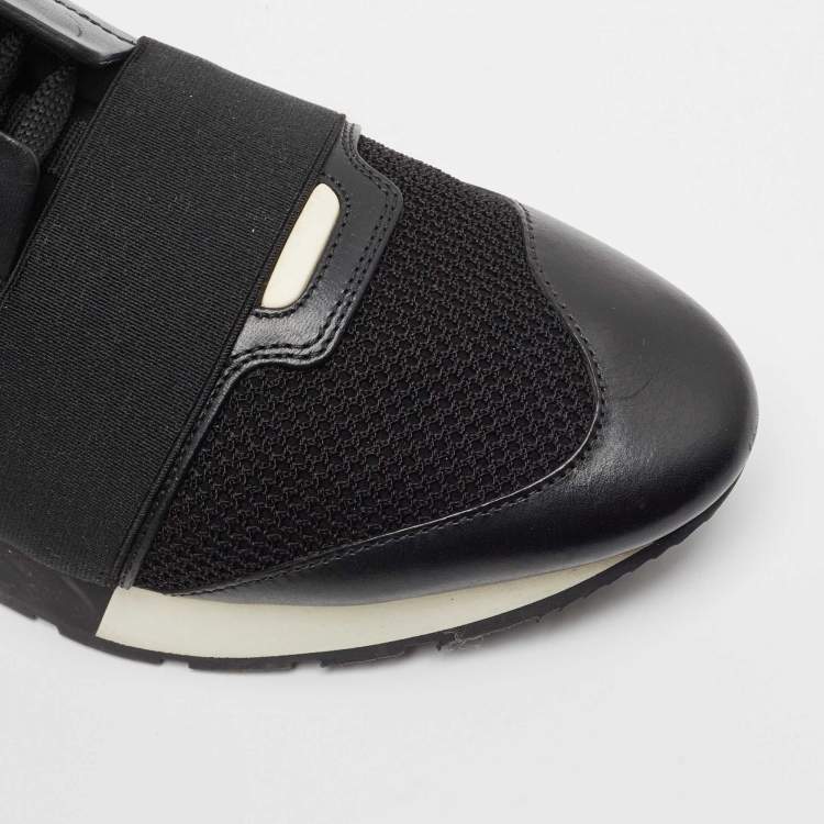 Pre Owned Balenciaga Black Leather, Mesh Race Runner  Sneakers Size 42