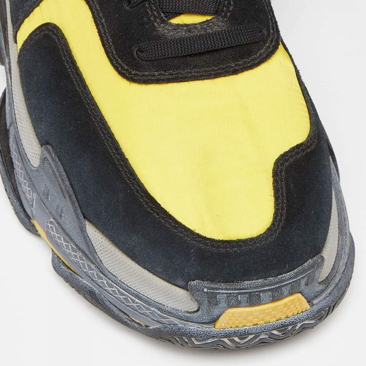 مملوكة مسبقًا Balenciaga Black/Yellow Suede and Nylon Triple S Sneakers Size 44
