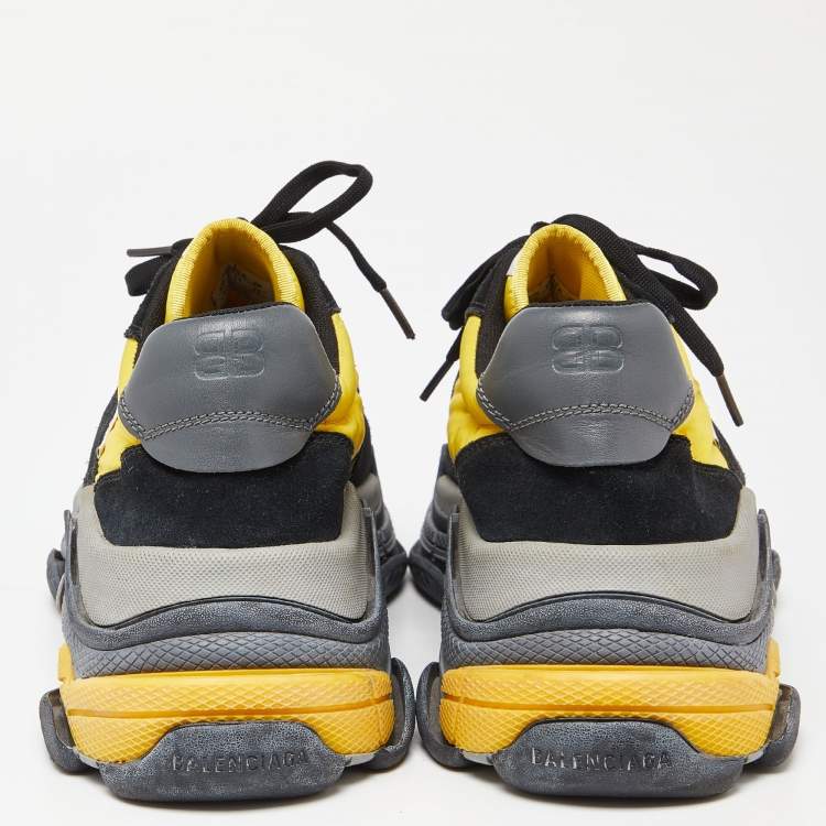 مملوكة مسبقًا Balenciaga Black/Yellow Suede and Nylon Triple S Sneakers Size 44