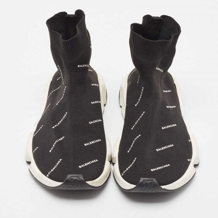 Pre Owned Balenciaga Black Knit Fabric Low Speed Trainers Sneakers Size 42 