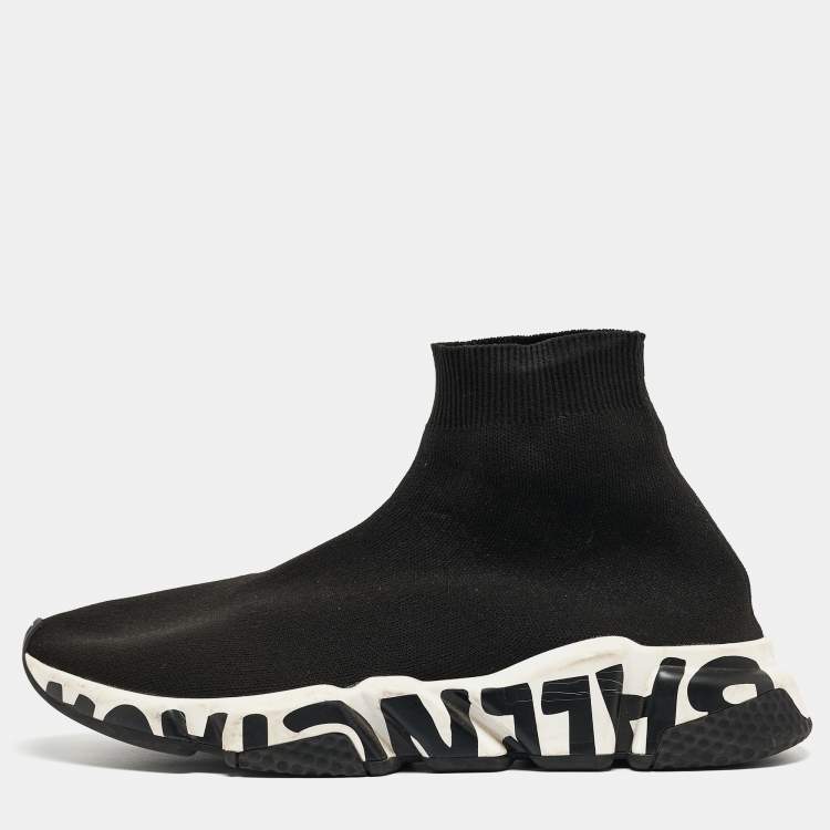 Pre Owned Balenciaga Black Knit Fabric Speed Trainer Sneakers Size 41