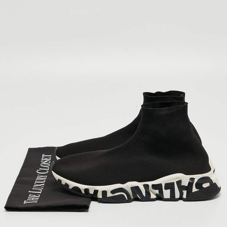 Pre Owned Balenciaga Black Knit Fabric Speed Trainer Sneakers Size 41