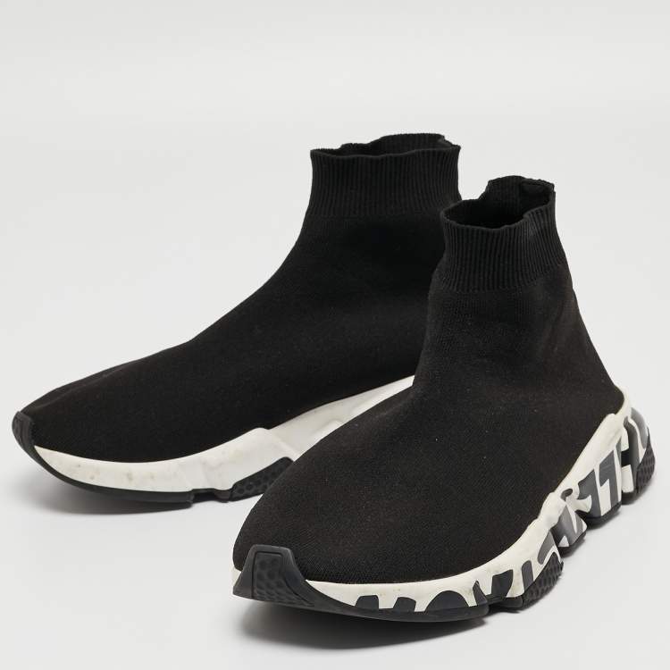 Pre Owned Balenciaga Black Knit Fabric Speed Trainer Sneakers Size 41