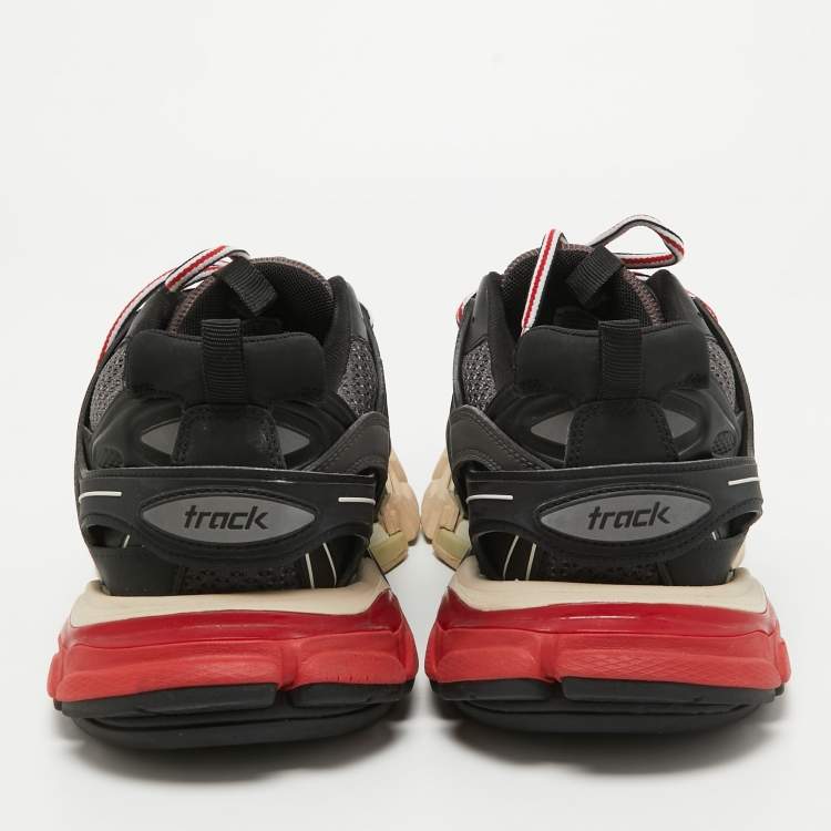 Pre Owned Balenciaga Black/Grey Mesh and Faux Leather Track Sneakers Size 42