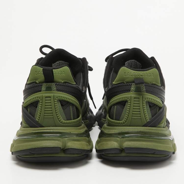 Pre Owned Balenciaga Green Faux Leather and Mesh Track 2 Sneakers Size 42