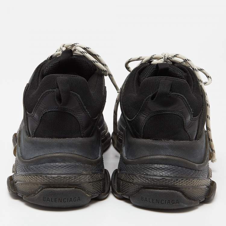 Pre Owned Balenciaga Black Nubuck Leather and Mesh Triple S Low Top Sneakers Size 44