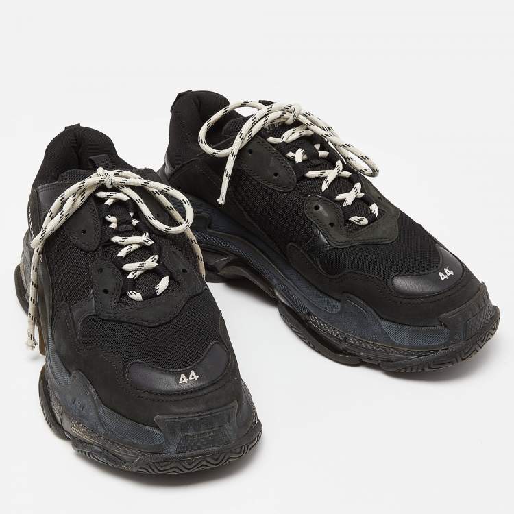 Pre Owned Balenciaga Black Nubuck Leather and Mesh Triple S Low Top Sneakers Size 44