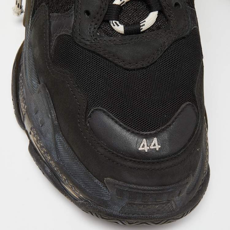 Pre Owned Balenciaga Black Nubuck Leather and Mesh Triple S Low Top Sneakers Size 44
