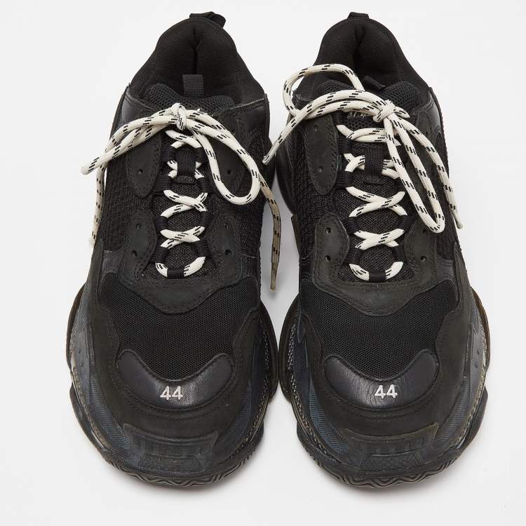 Pre Owned Balenciaga Black Nubuck Leather and Mesh Triple S Low Top Sneakers Size 44