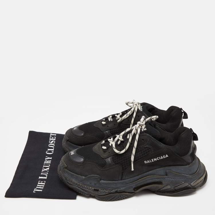 Pre Owned Balenciaga Black Nubuck Leather and Mesh Triple S Low Top Sneakers Size 44