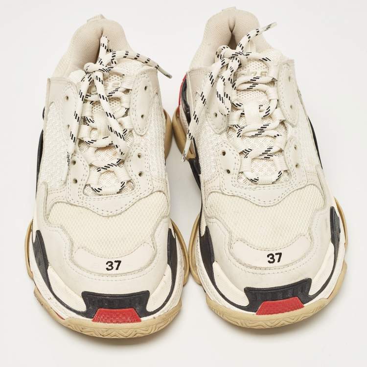 Pre Owned Balenciaga Multicolor Mesh and Nubuck Leather Triple S Low Top Sneakers Size 37