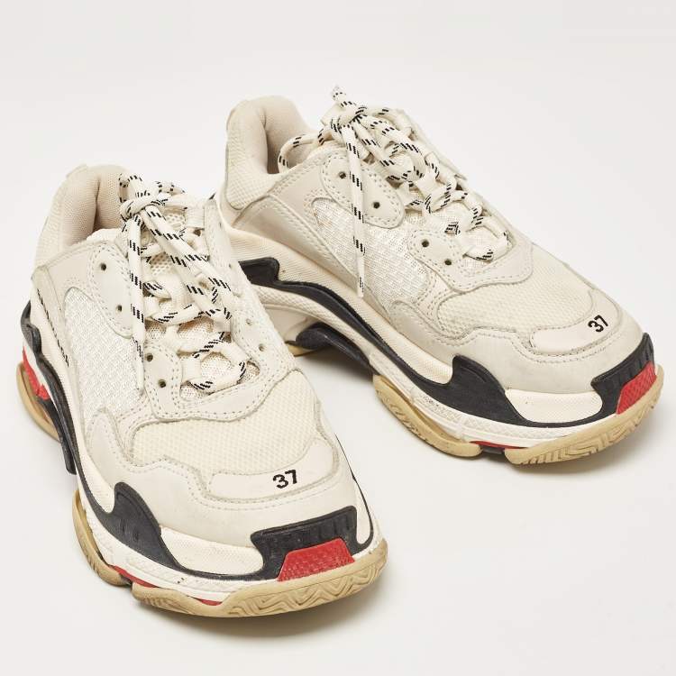 Pre Owned Balenciaga Multicolor Mesh and Nubuck Leather Triple S Low Top Sneakers Size 37