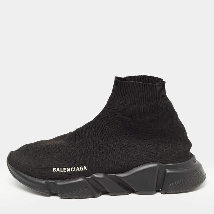 Pre Owned Balenciaga Black Knit Fabric Speed Trainer High Top Sneakers Size 43