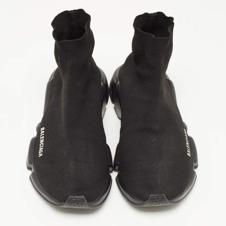 Pre Owned Balenciaga Black Knit Fabric Speed Trainer High Top Sneakers Size 43