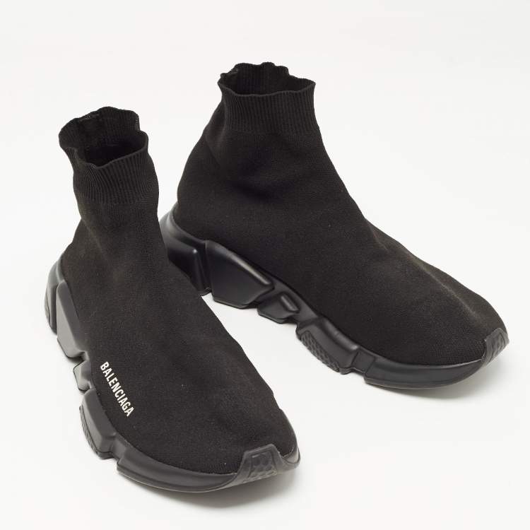 Pre Owned Balenciaga Black Knit Fabric Speed Trainer High Top Sneakers Size 43