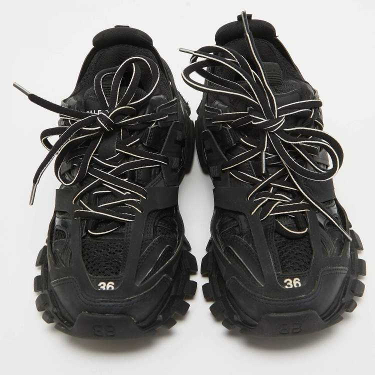 Pre Owned Balenciaga Black Faux Leather and Mesh Track Sneakers Size 36