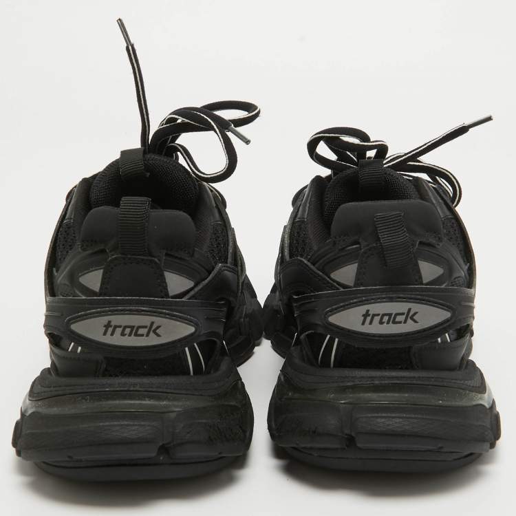 Pre Owned Balenciaga Black Faux Leather and Mesh Track Sneakers Size 36
