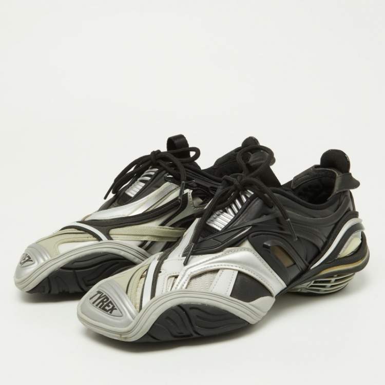 Balenciaga Black/Silver Rubber and Mesh Tyrex Sneakers Size