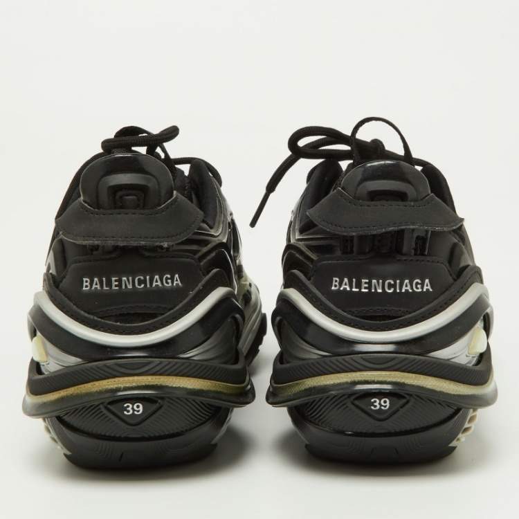 Pre Owned Balenciaga Black/Silver Rubber and Mesh Tyrex Sneakers Size 39
