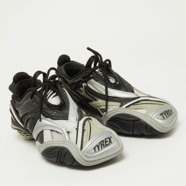Pre Owned Balenciaga Black/Silver Rubber and Mesh Tyrex Sneakers Size 39