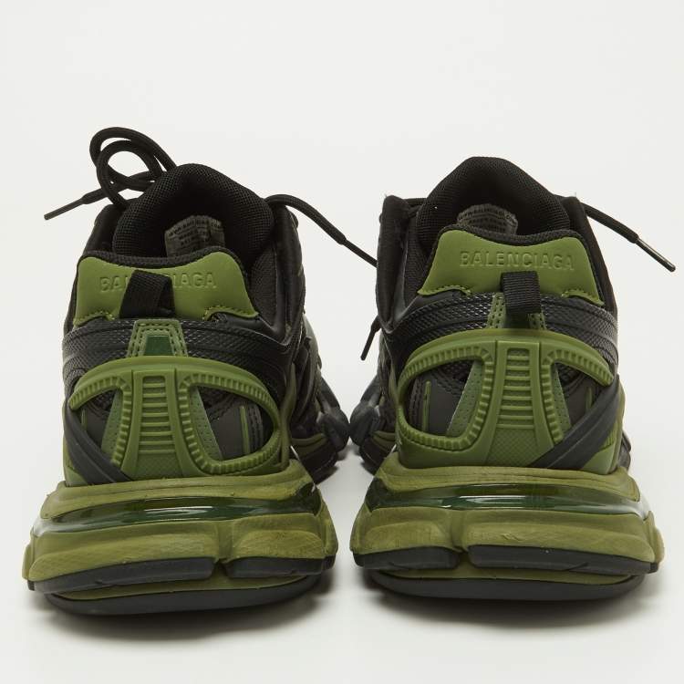 Pre Owned Balenciaga Green Faux Leather and Mesh Track 2 Sneakers Size 42