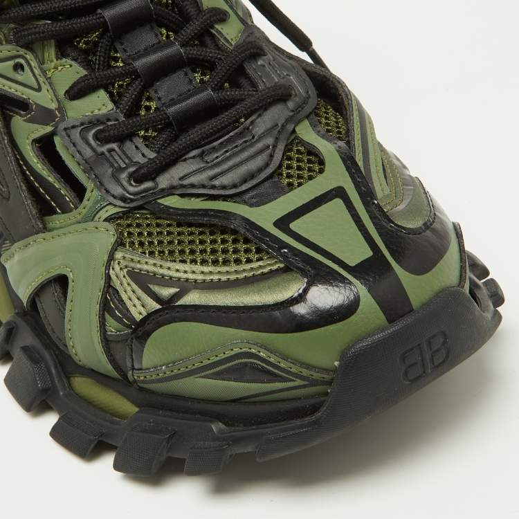 Pre Owned Balenciaga Green Faux Leather and Mesh Track 2 Sneakers Size 42