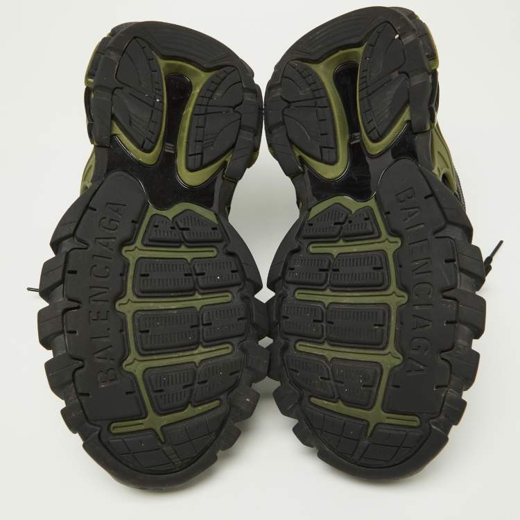 Pre Owned Balenciaga Green Faux Leather and Mesh Track 2 Sneakers Size 42