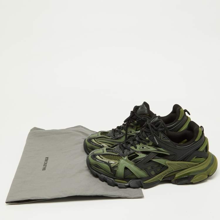 Pre Owned Balenciaga Green Faux Leather and Mesh Track 2 Sneakers Size 42