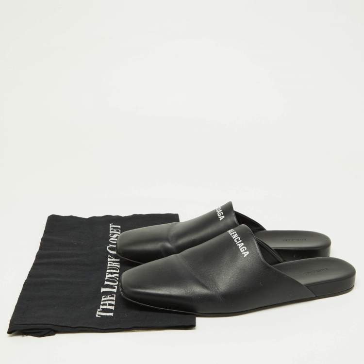 Pre Owned Balenciaga Black Leather Flat Mules Size 41