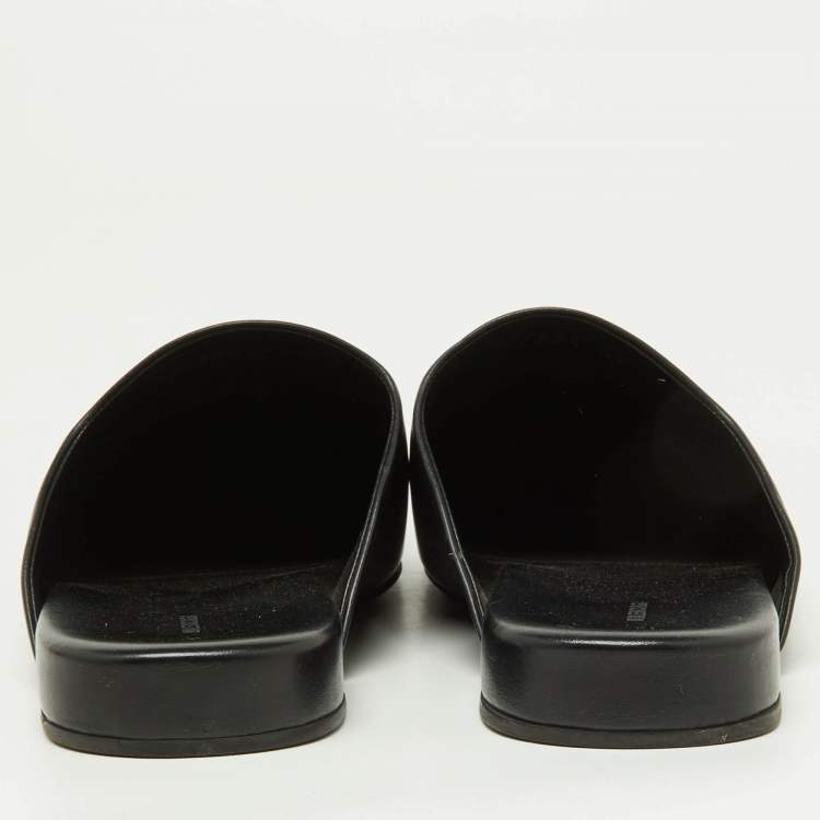 Pre Owned Balenciaga Black Leather Flat Mules Size 41