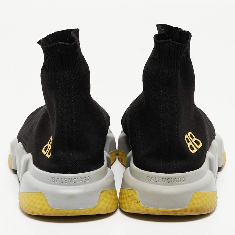 Pre Owned Balenciaga Black Knit Fabric BB Speed Trainer Sneakers Size 43