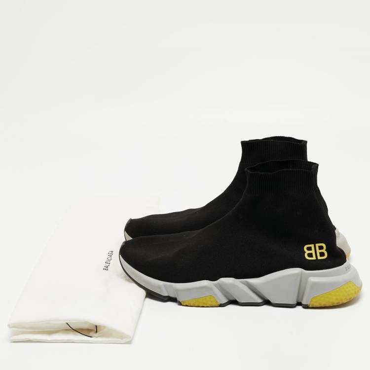 Pre Owned Balenciaga Black Knit Fabric BB Speed Trainer Sneakers Size 43