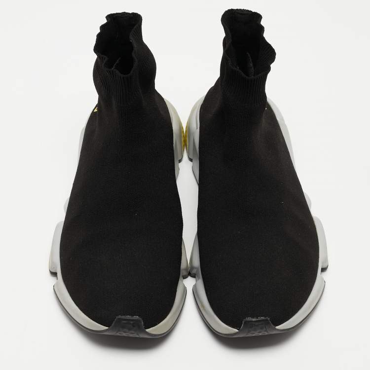 Pre Owned Balenciaga Black Knit Fabric BB Speed Trainer Sneakers Size 43