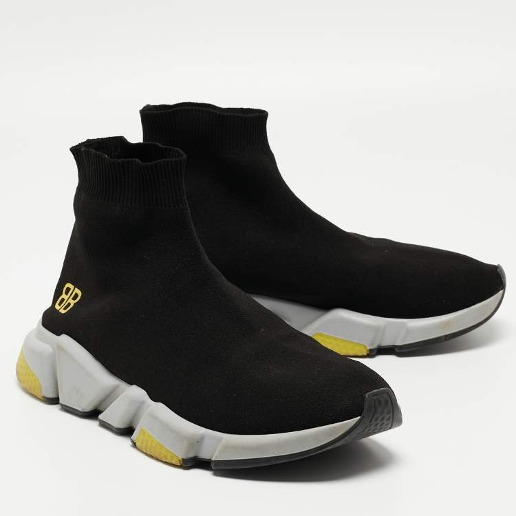 Pre Owned Balenciaga Black Knit Fabric BB Speed Trainer Sneakers Size 43